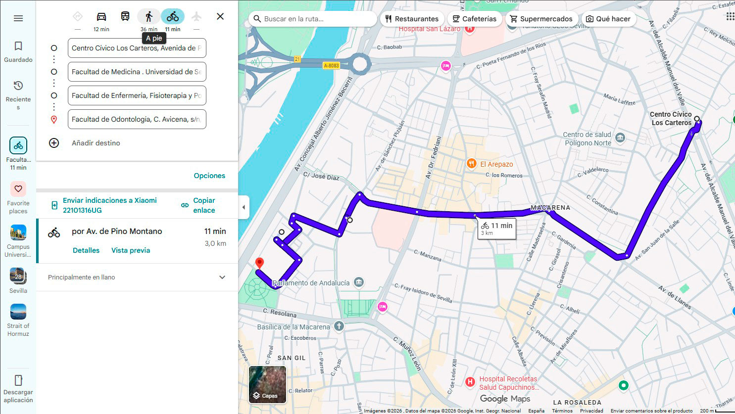 mapa de google my maps para llegar al campus de la salud de sevilla